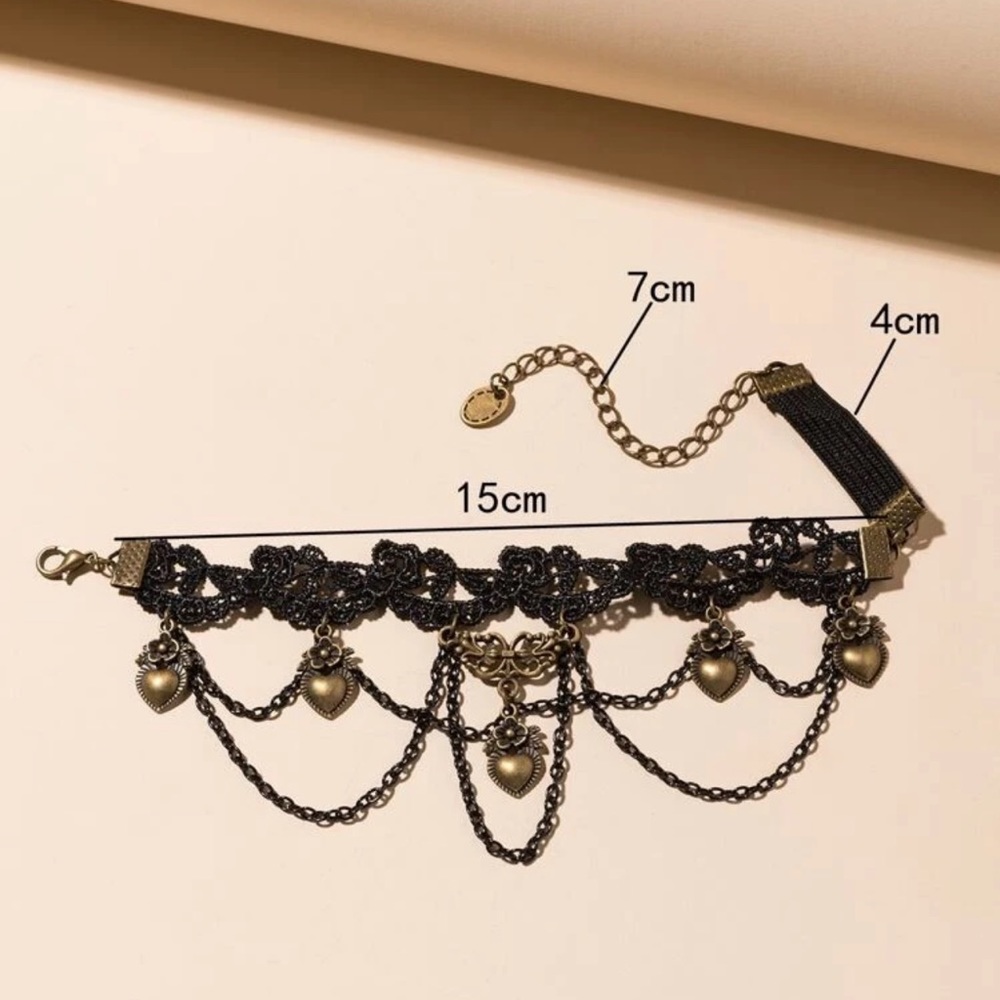 🖤 Stunning Victorian Gothic Style Floral Heart Fancy Lace Chain Armband 🖤 - Picture 3 of 3